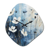 white and blue Fields of Wildflower Beauty - Asymmetric Metal Wall Clock