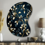 Gold And Blue Royal Botanical Vines - Asymmetric Metal Wall Clock