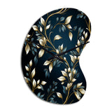 Gold And Blue Royal Botanical Vines - Asymmetric Metal Wall Clock
