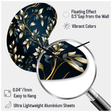 Gold And Blue Royal Botanical Vines - Asymmetric Metal Wall Clock