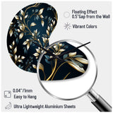 Gold And Blue Royal Botanical Vines - Asymmetric Metal Wall Clock