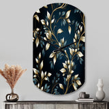 Gold And Blue Royal Botanical Vines - Asymmetric Metal Wall Clock