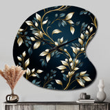 Gold And Blue Royal Botanical Vines - Asymmetric Metal Wall Clock