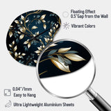 Gold And Blue Royal Botanical Vines - Asymmetric Metal Wall Clock