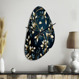 Gold And Blue Royal Botanical Vines - Asymmetric Metal Wall Clock