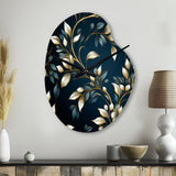 Gold And Blue Royal Botanical Vines - Asymmetric Metal Wall Clock