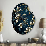 Gold And Blue Royal Botanical Vines - Asymmetric Metal Wall Clock