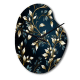 Gold And Blue Royal Botanical Vines - Asymmetric Metal Wall Clock