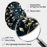 Gold And Blue Royal Botanical Vines - Asymmetric Metal Wall Clock