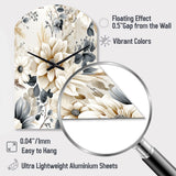 Ethereal Blue And White Chrysanthemum Boho Pattern - Asymmetric Metal Wall Clock