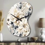 Ethereal Blue And White Chrysanthemum Boho Pattern - Asymmetric Metal Wall Clock