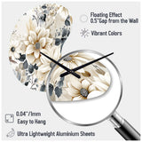 Ethereal Blue And White Chrysanthemum Boho Pattern - Asymmetric Metal Wall Clock