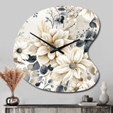 Ethereal Blue And White Chrysanthemum Boho Pattern - Asymmetric Metal Wall Clock