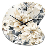 Ethereal Blue And White Chrysanthemum Boho Pattern - Asymmetric Metal Wall Clock
