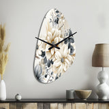 Ethereal Blue And White Chrysanthemum Boho Pattern - Asymmetric Metal Wall Clock