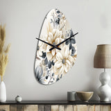 Ethereal Blue And White Chrysanthemum Boho Pattern - Asymmetric Metal Wall Clock