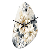 Ethereal Blue And White Chrysanthemum Boho Pattern - Asymmetric Metal Wall Clock