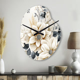 Ethereal Blue And White Chrysanthemum Boho Pattern - Asymmetric Metal Wall Clock
