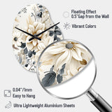 Ethereal Blue And White Chrysanthemum Boho Pattern - Asymmetric Metal Wall Clock