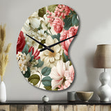 Antique Rose Muted Green Garden - Asymmetric Metal Wall Clock