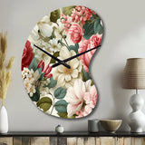 Antique Rose Muted Green Garden - Asymmetric Metal Wall Clock