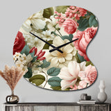 Antique Rose Muted Green Garden - Asymmetric Metal Wall Clock