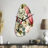 Antique Rose Muted Green Garden - Asymmetric Metal Wall Clock