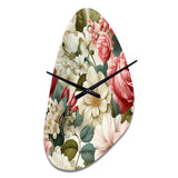 Antique Rose Muted Green Garden - Asymmetric Metal Wall Clock