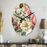 Antique Rose Muted Green Garden - Asymmetric Metal Wall Clock