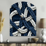 Coastal Rope Motifs White And Blue - Asymmetric Metal Wall Clock