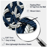 Coastal Rope Motifs White And Blue - Asymmetric Metal Wall Clock
