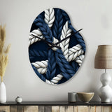 Coastal Rope Motifs White And Blue - Asymmetric Metal Wall Clock