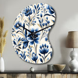 Blue And White Damask Flower - Asymmetric Metal Wall Clock