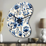 Blue And White Damask Flower - Asymmetric Metal Wall Clock