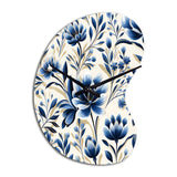 Blue And White Damask Flower - Asymmetric Metal Wall Clock