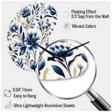Blue And White Damask Flower - Asymmetric Metal Wall Clock
