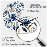 Blue And White Damask Flower - Asymmetric Metal Wall Clock