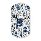 Blue And White Damask Flower - Asymmetric Metal Wall Clock