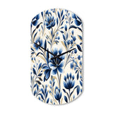Blue And White Damask Flower - Asymmetric Metal Wall Clock
