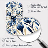 Blue And White Damask Flower - Asymmetric Metal Wall Clock