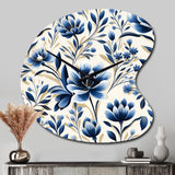 Blue And White Damask Flower - Asymmetric Metal Wall Clock