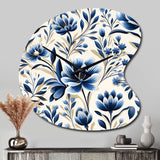 Blue And White Damask Flower - Asymmetric Metal Wall Clock