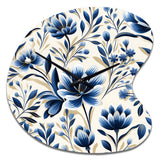 Blue And White Damask Flower - Asymmetric Metal Wall Clock