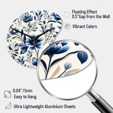 Blue And White Damask Flower - Asymmetric Metal Wall Clock