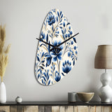 Blue And White Damask Flower - Asymmetric Metal Wall Clock