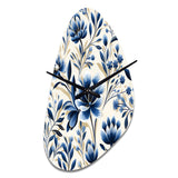 Blue And White Damask Flower - Asymmetric Metal Wall Clock
