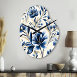 Blue And White Damask Flower - Asymmetric Metal Wall Clock
