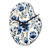 Blue And White Damask Flower - Asymmetric Metal Wall Clock