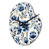 Blue And White Damask Flower - Asymmetric Metal Wall Clock