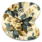 Vintage Farmhouse Peonies Damask - Asymmetric Metal Wall Clock
